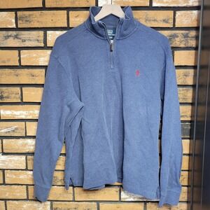 Polo Ralph Lauren Sweater Mens L Navy Pullover 1/4 Zip‎ Red Pony Golf Preppy